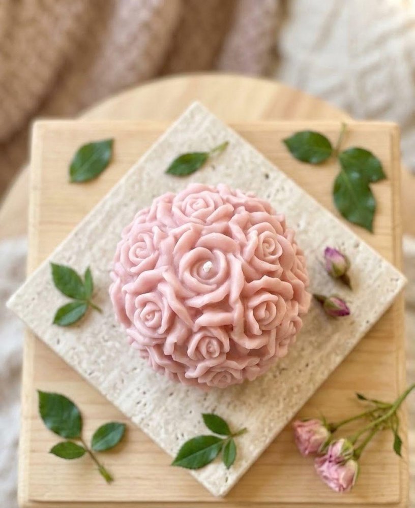 3" Pink Vanilla Scented Dimensional Blossom Candle Round Novelty
