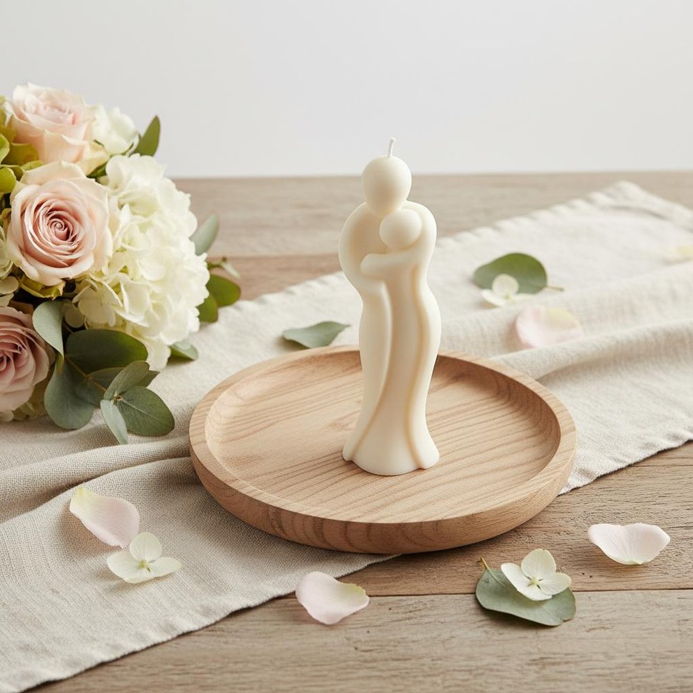 2" White Creamy Vanilla Scented Mother And Child Dimensional Candle