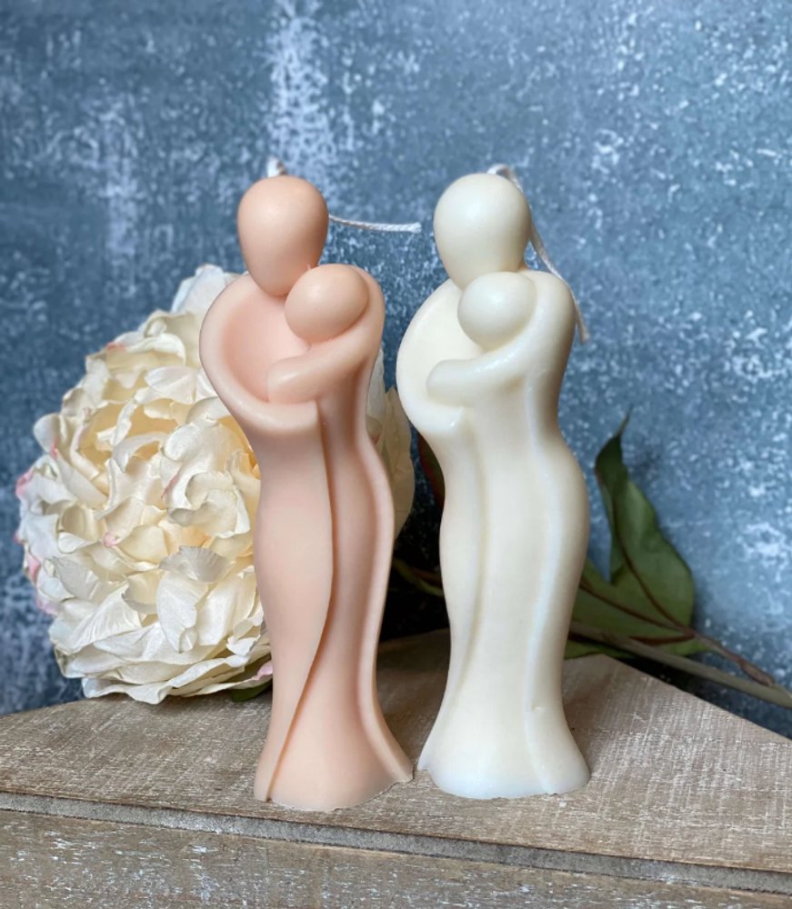 2" Peach Unscented Mother And Child Dimensional Candle