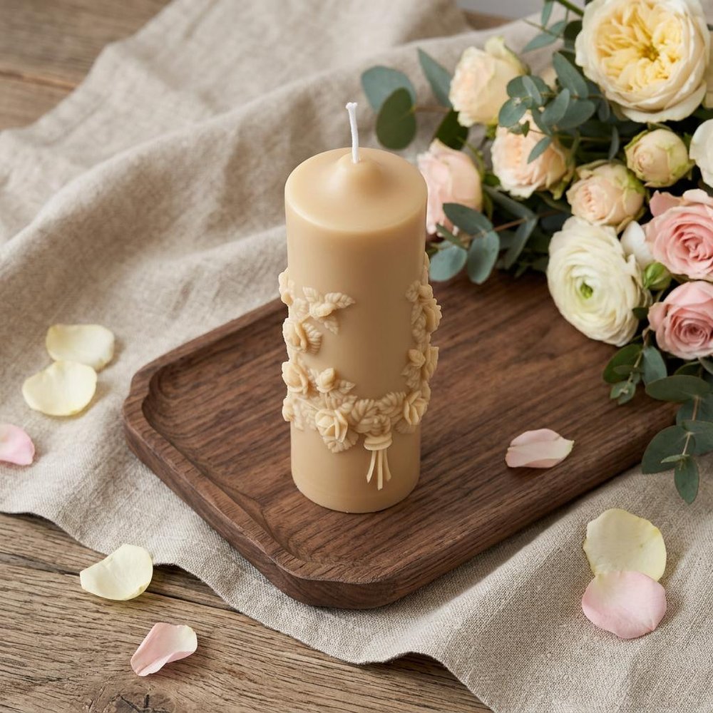 2" Almond Creamy Vanilla Scented Candle Round Pillar