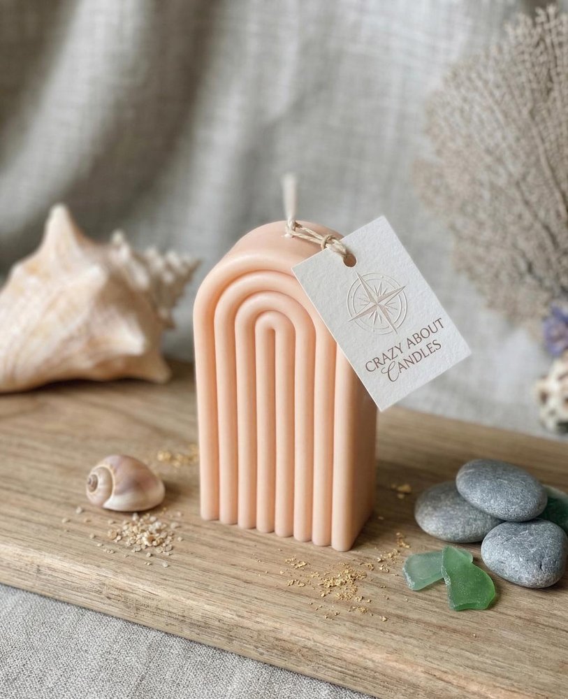 3" Peach Unscented Dimensional Ribbed Pedestal Candle