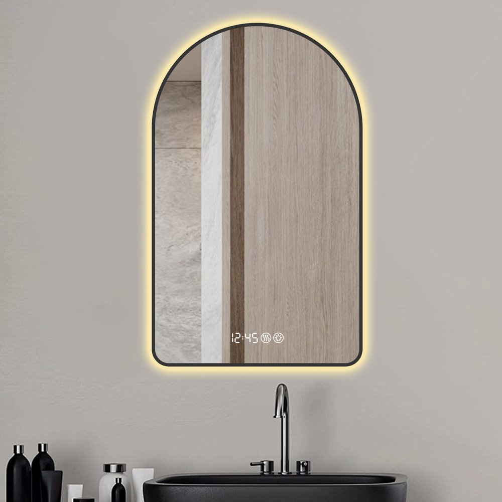59" Black Aluminum Arch Lighted Framed Anti Fog Bathroom Vanity Mirror