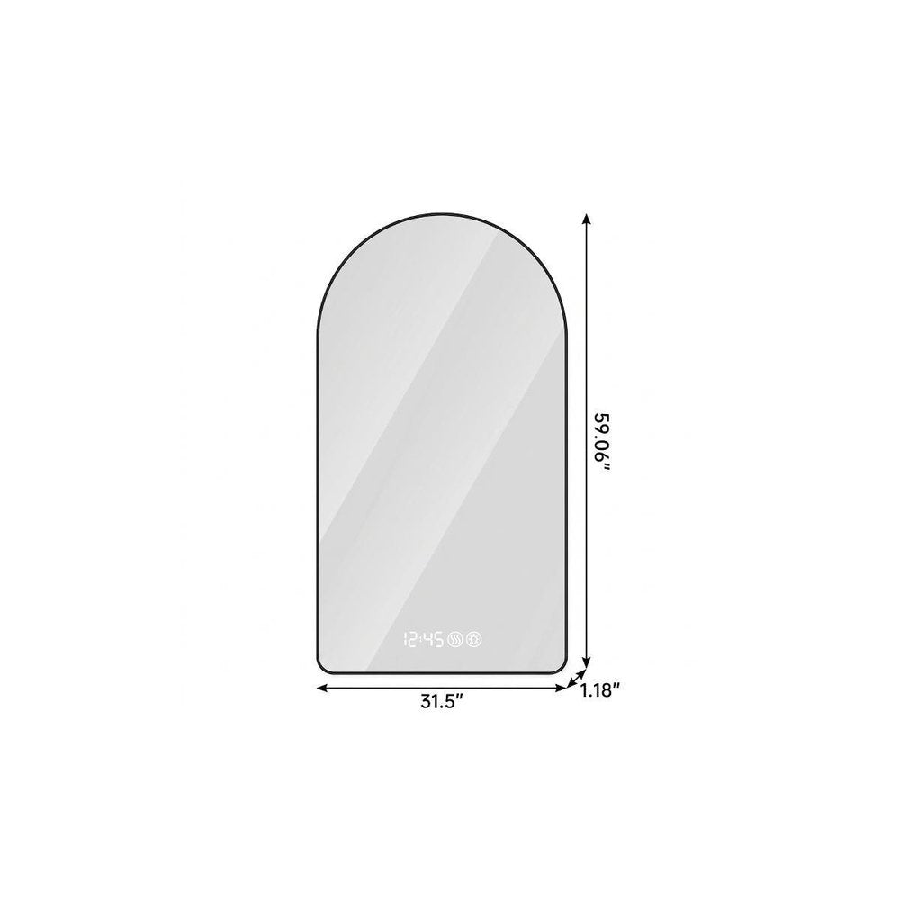59" Black Aluminum Arch Lighted Framed Anti Fog Bathroom Vanity Mirror