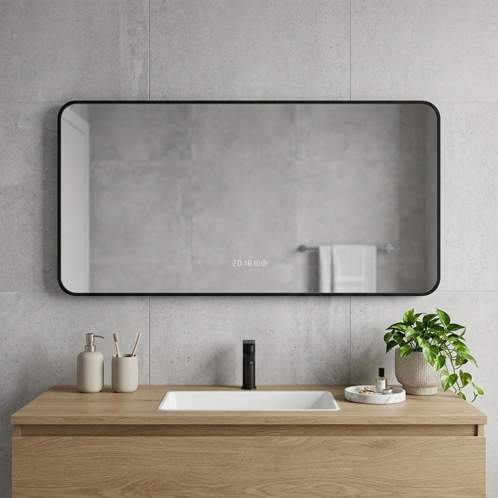 24" Black Aluminum Lighted Framed Anti Fog Bathroom Vanity Mirror