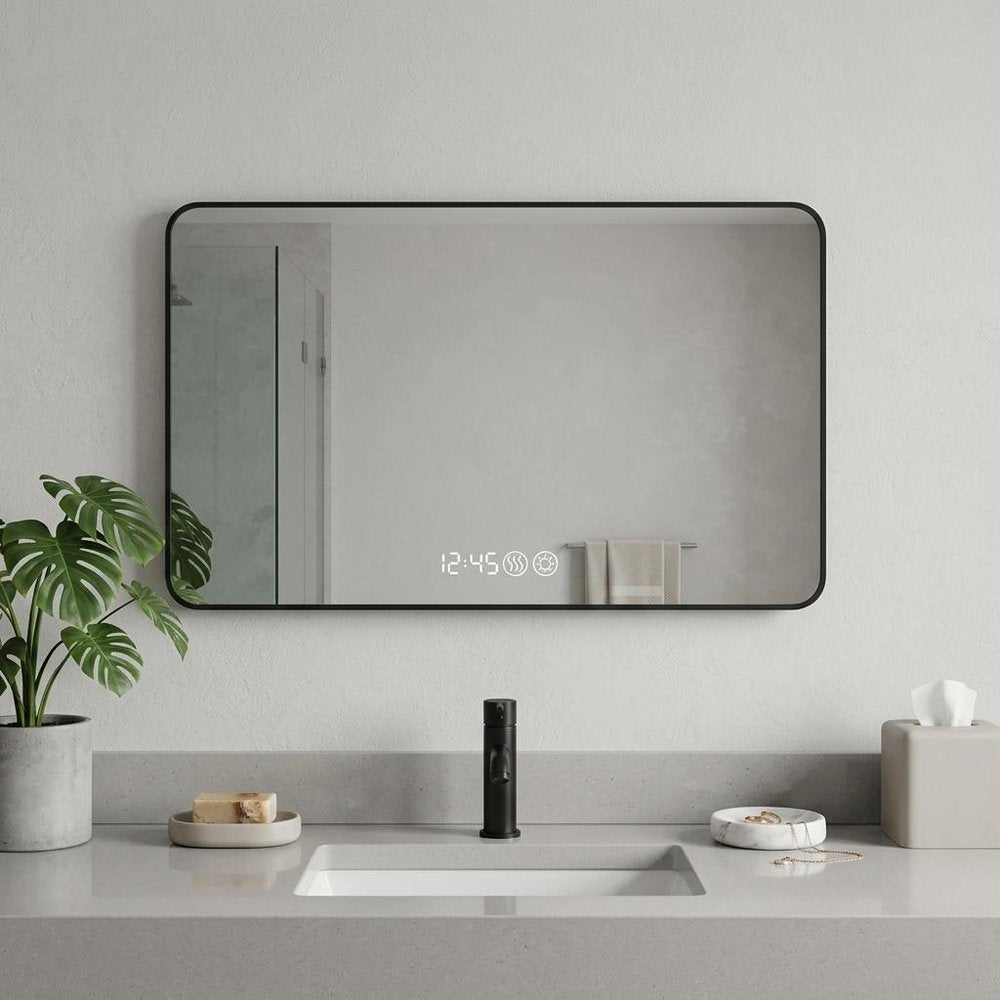 39" Black Aluminum Lighted Framed Anti Fog Bathroom Vanity Mirror