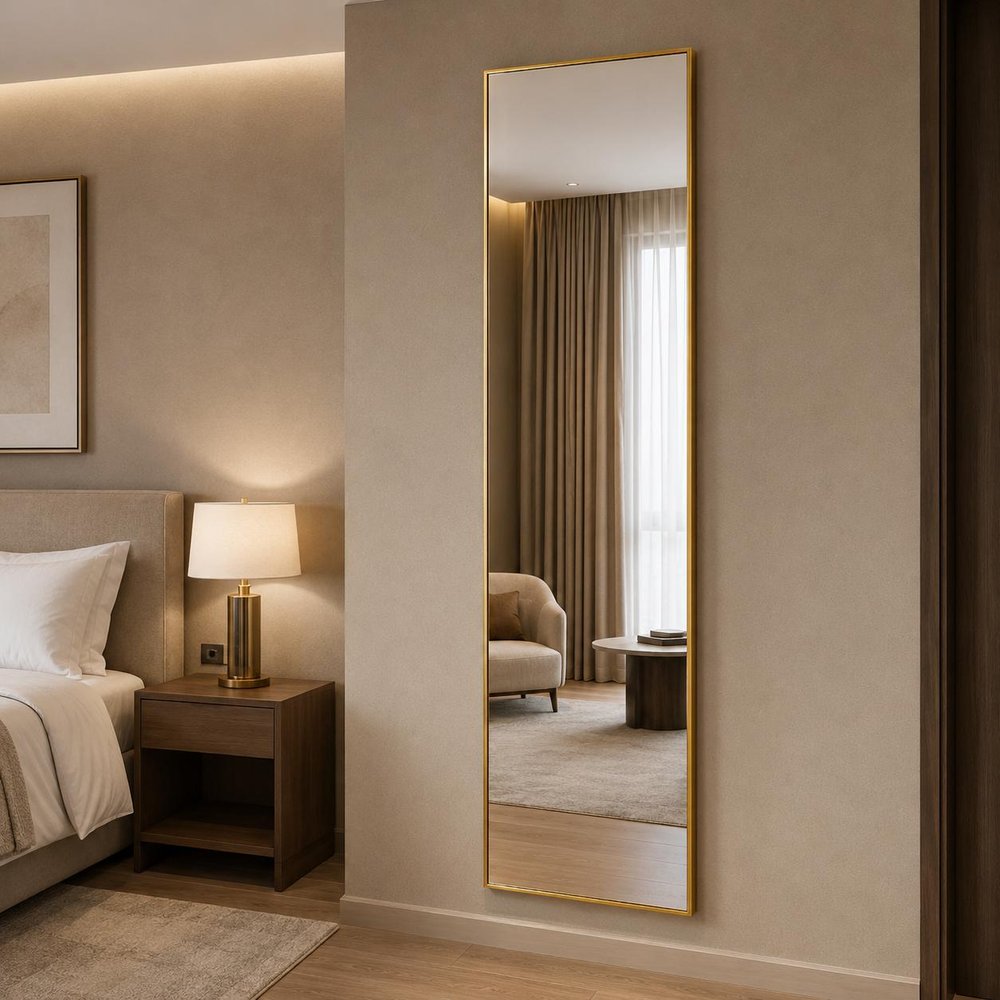 70" Gold Aluminum Freestanding And Wall Mounted Framed Full Length Mirror