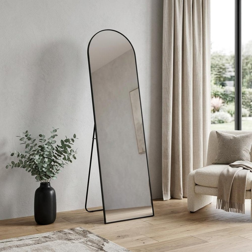 56" Black Aluminum Arch Freestanding And Wall Mounted Framed Full Length Mirror