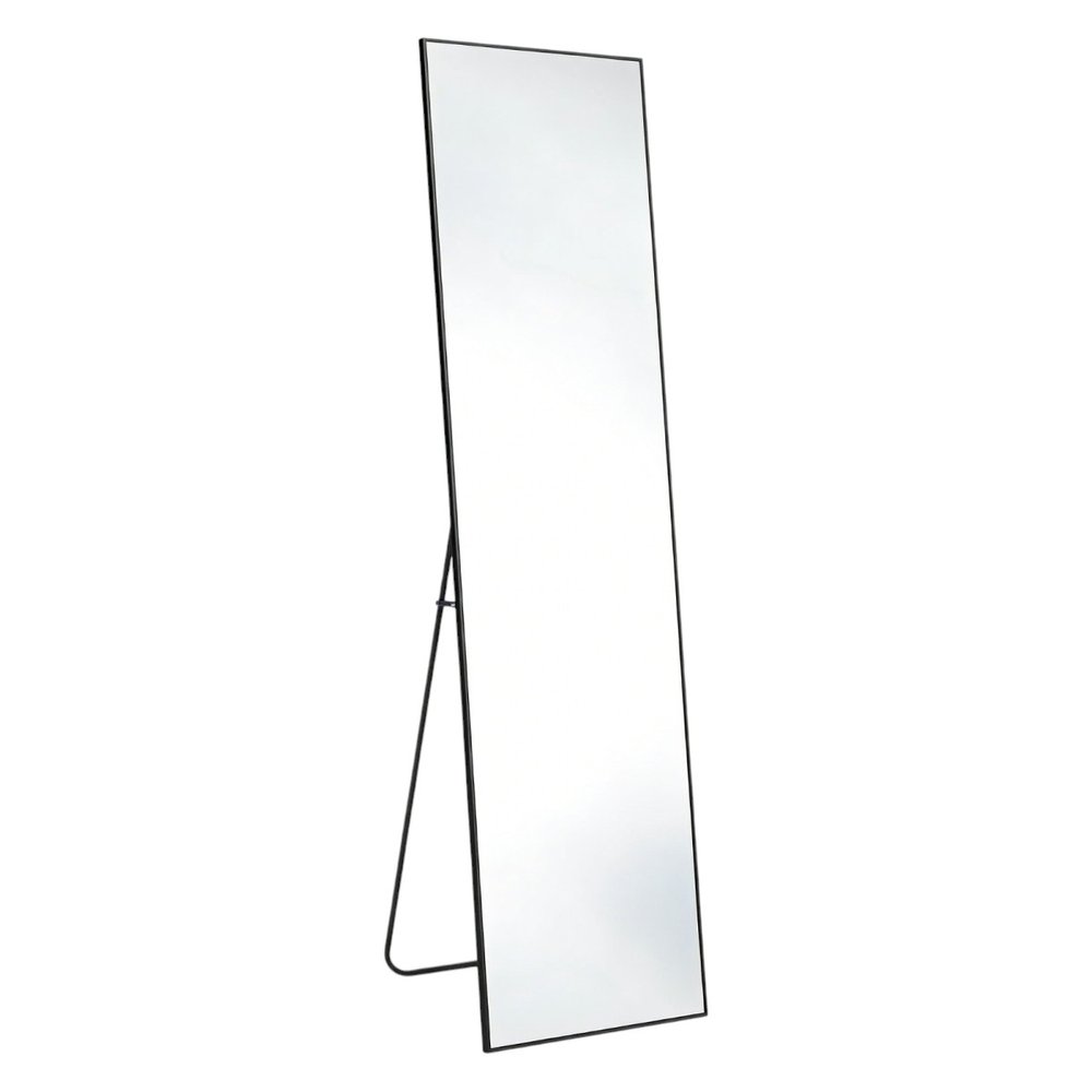 56" Black Aluminum Freestanding And Wall Mounted Framed Full Length Mirror