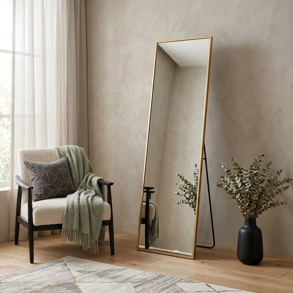 56" Black Aluminum Freestanding And Wall Mounted Framed Full Length Mirror