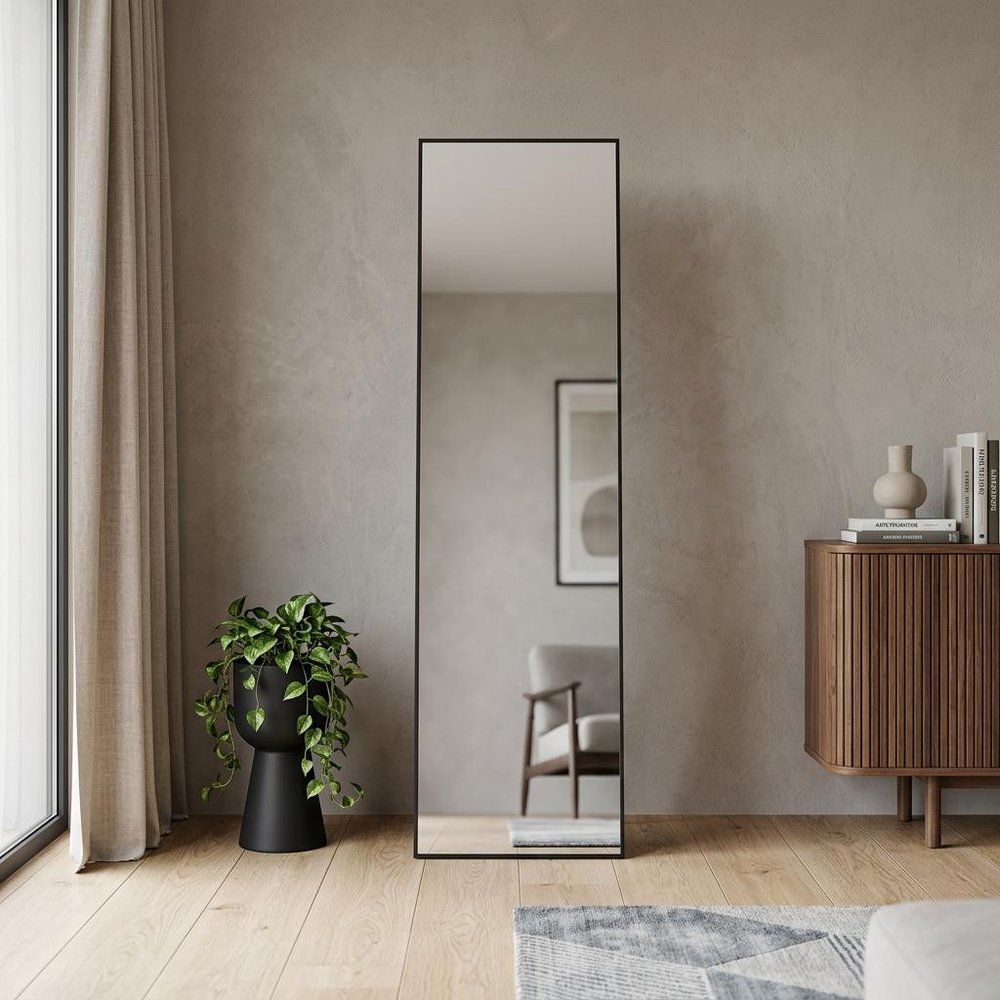55" Black Aluminum Freestanding And Wall Mounted Framed Full Length Mirror
