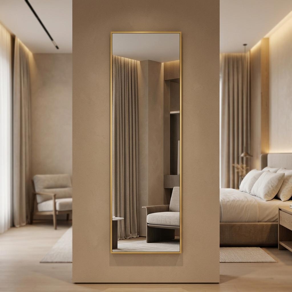 64" Gold Aluminum Freestanding And Wall Mounted Framed Full Length Mirror