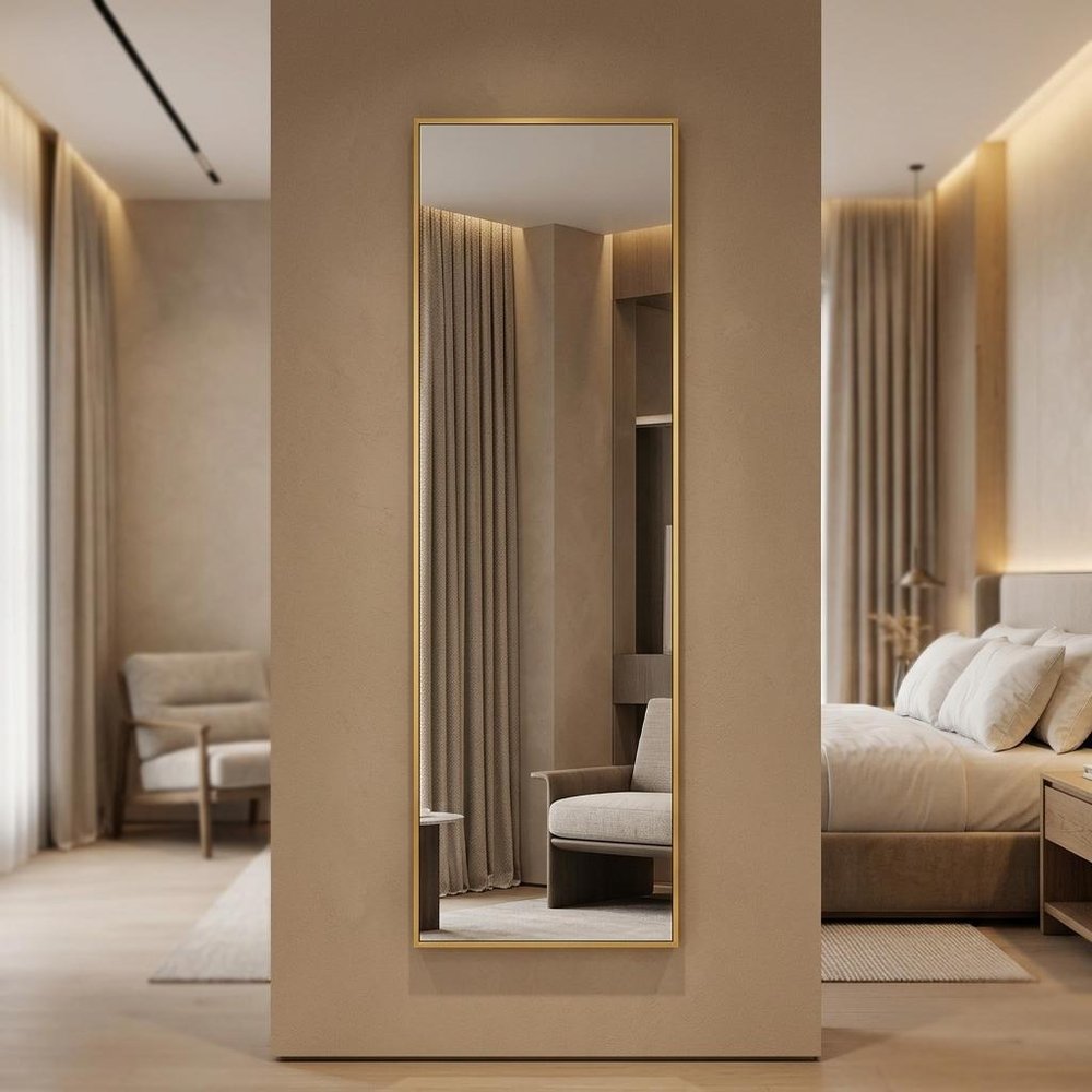 64" Black Aluminum Freestanding And Wall Mounted Framed Full Length Mirror