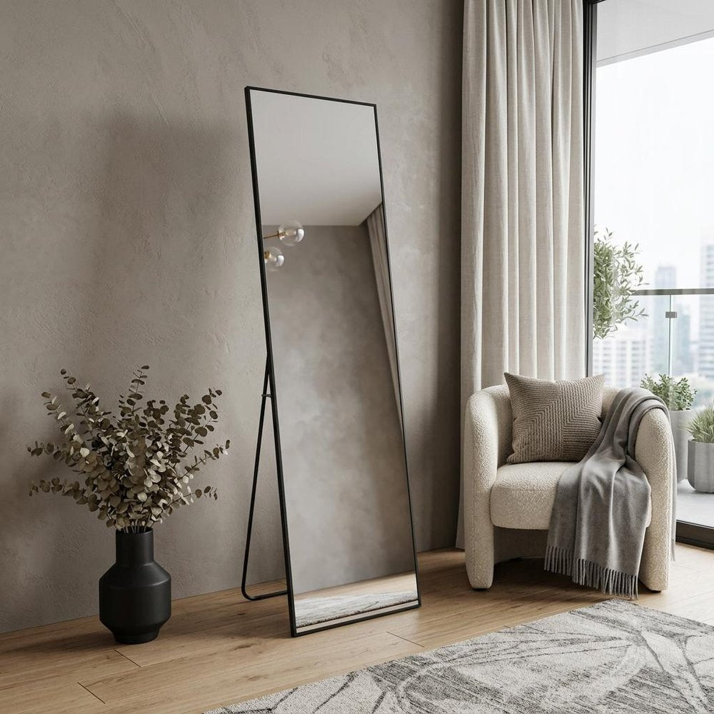 67" Black Aluminum Freestanding And Wall Mounted Framed Full Length Mirror