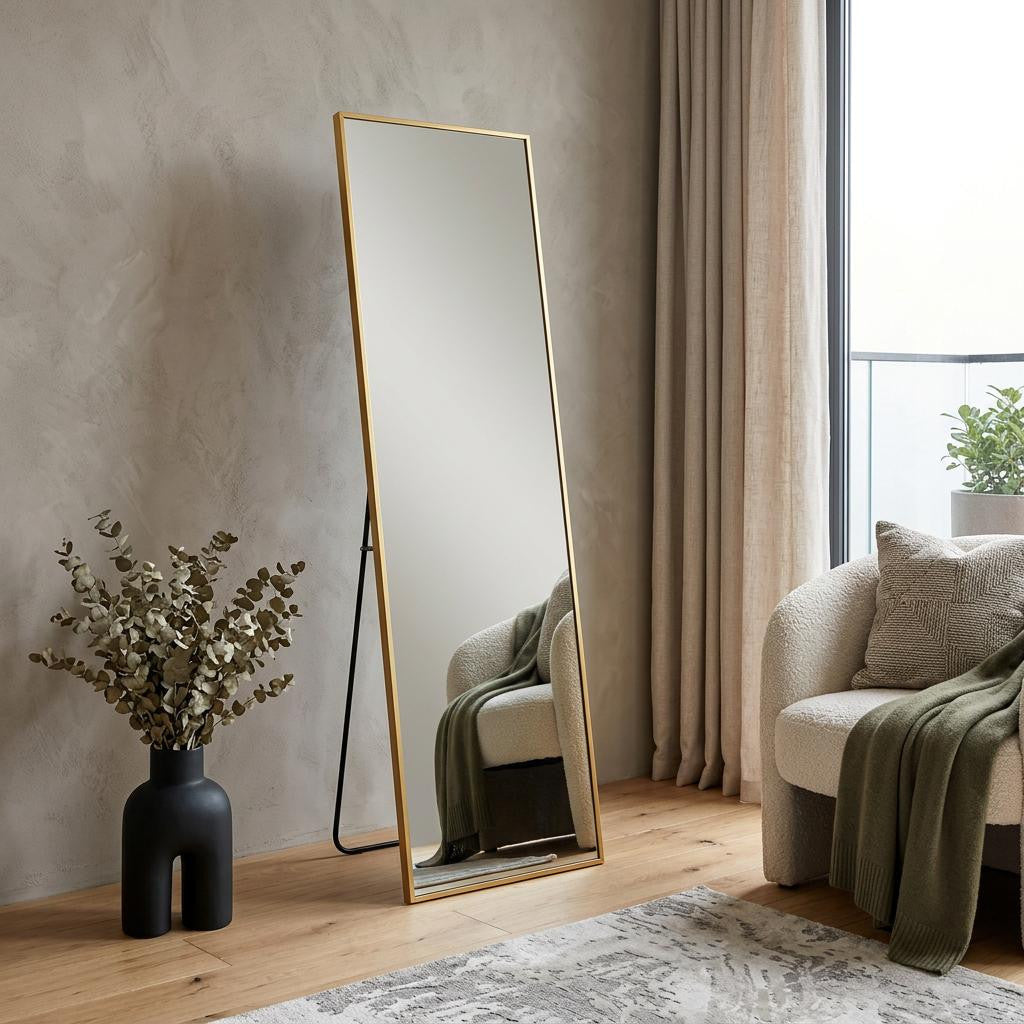 67" Gold Aluminum Freestanding And Wall Mounted Framed Full Length Mirror
