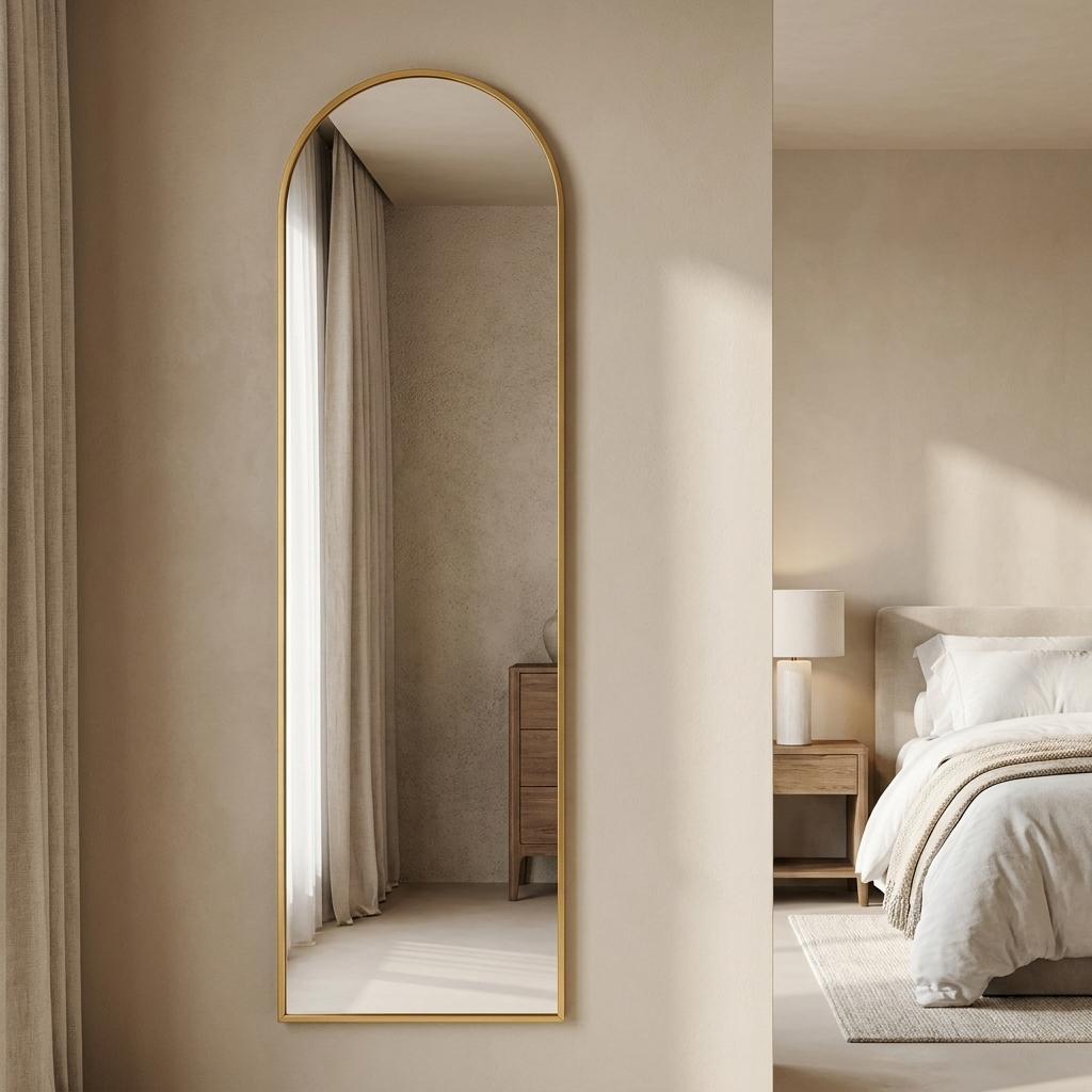 57" Gold Aluminum Arch Freestanding And Wall Mounted Framed Full Length Mirror