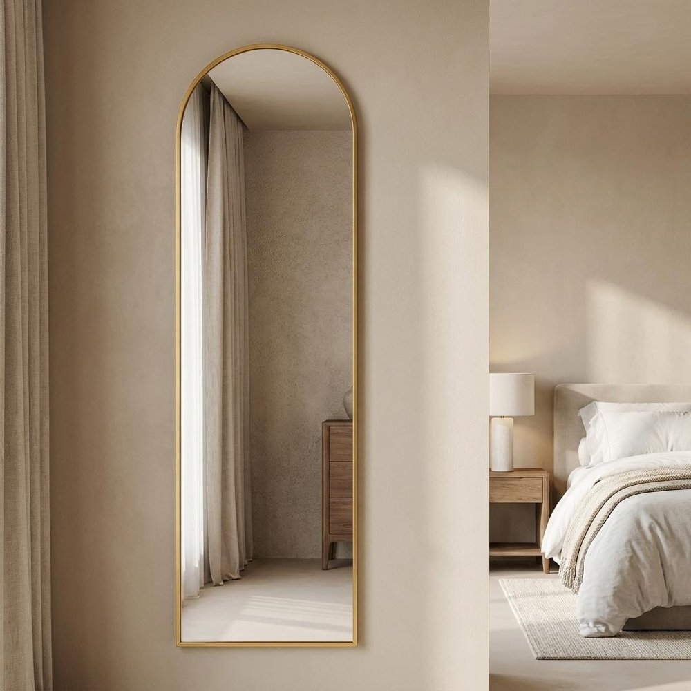 57" Black Aluminum Arch Freestanding And Wall Mounted Framed Full Length Mirror