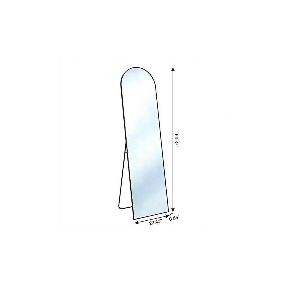 64" Black Aluminum Arch Freestanding And Wall Mounted Framed Full Length Mirror