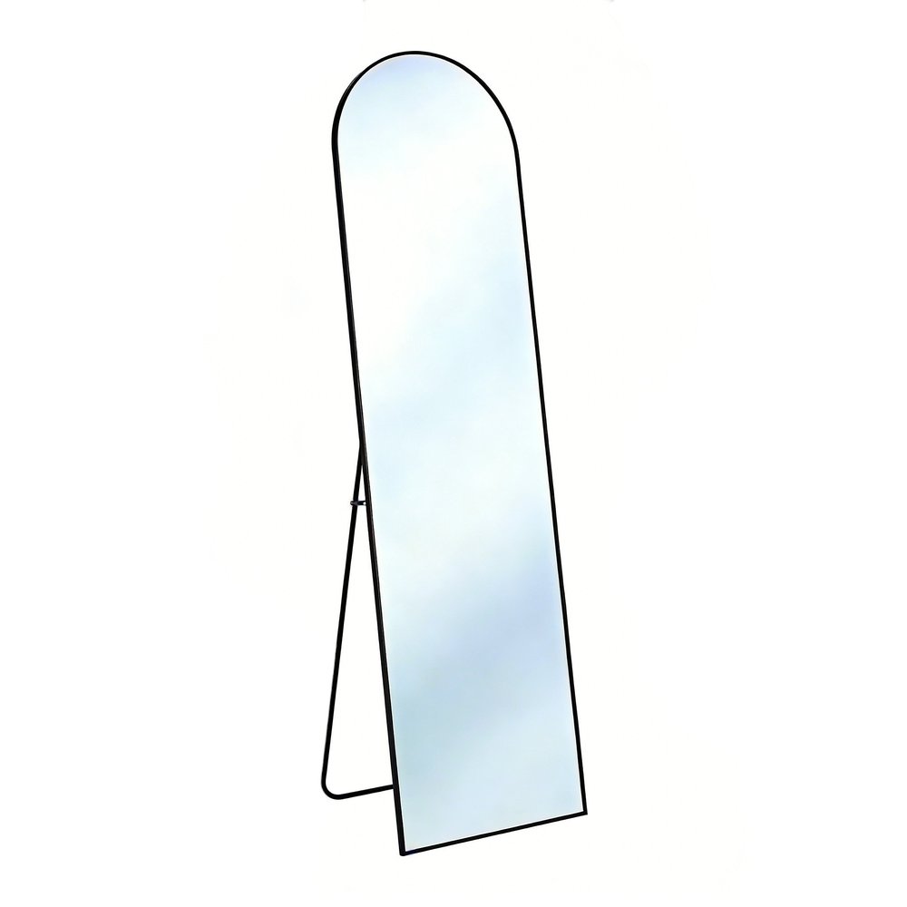 66" Black Aluminum Arch Freestanding And Wall Mounted Framed Full Length Mirror