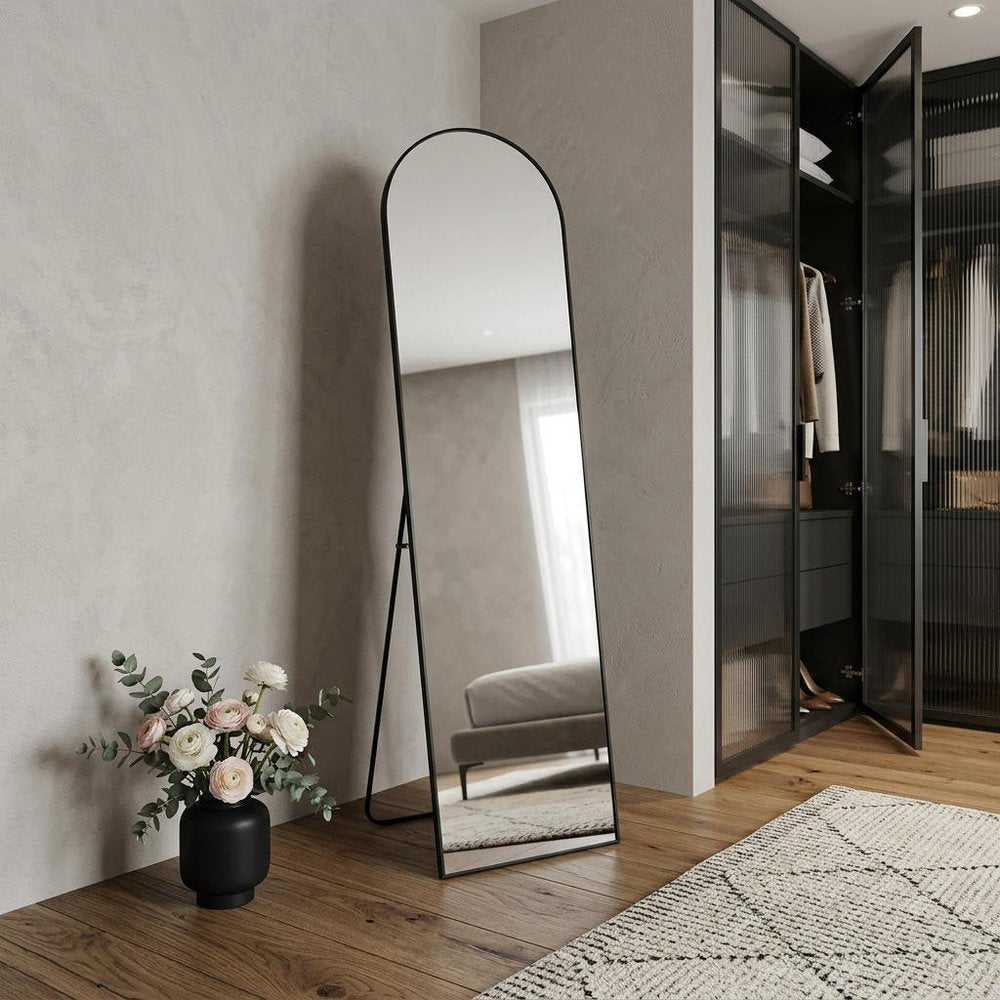 66" Black Aluminum Arch Freestanding And Wall Mounted Framed Full Length Mirror
