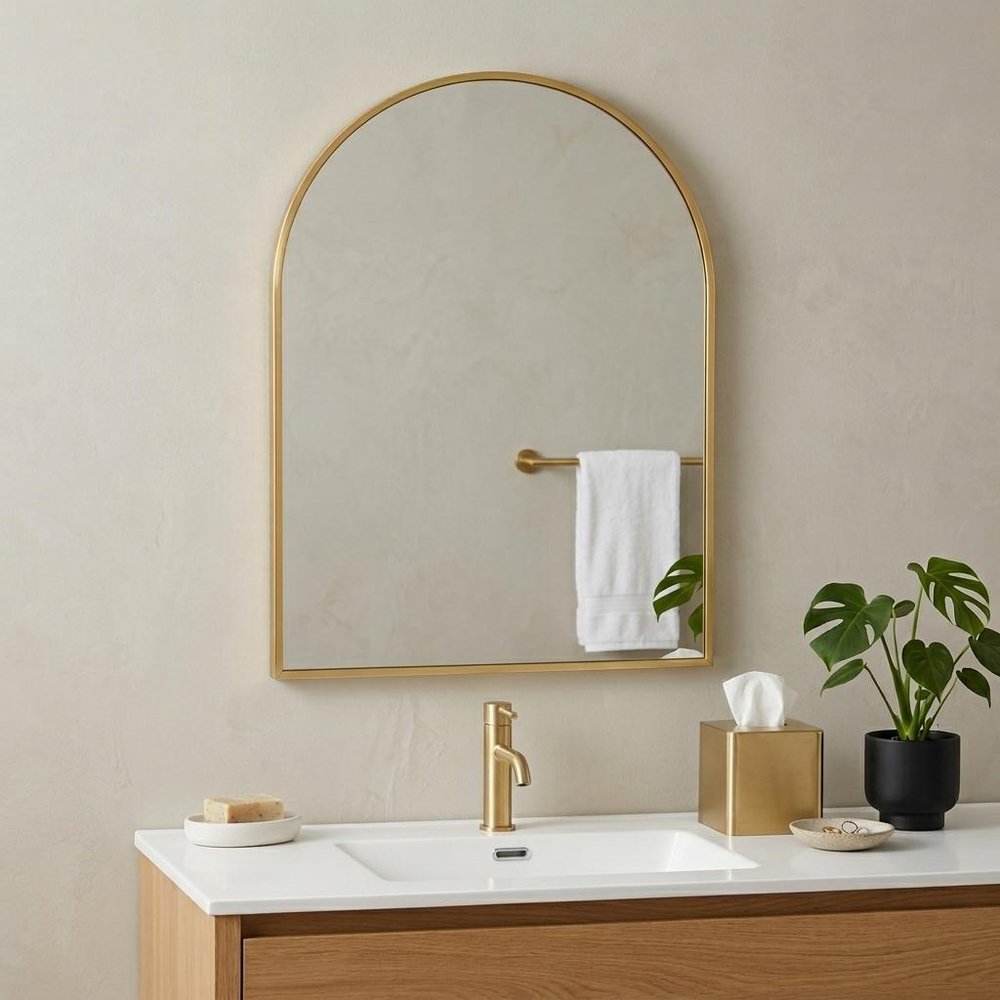 30" Gold Aluminum Arch Framed Anti Fog Accent Mirror