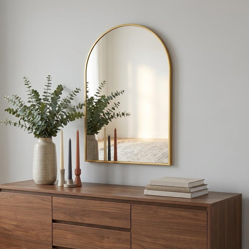 30" Gold Aluminum Arch Framed Anti Fog Accent Mirror