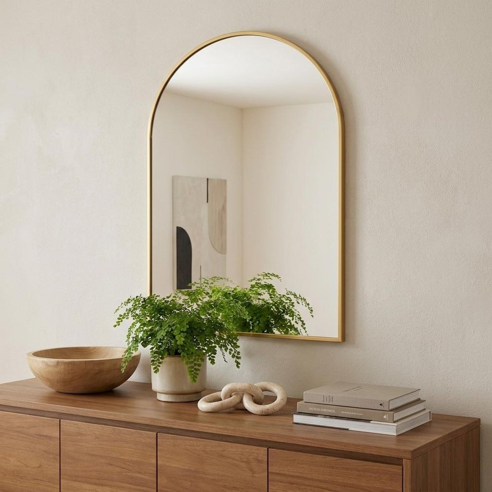 35" Gold Aluminum Arch Framed Anti Fog Accent Mirror