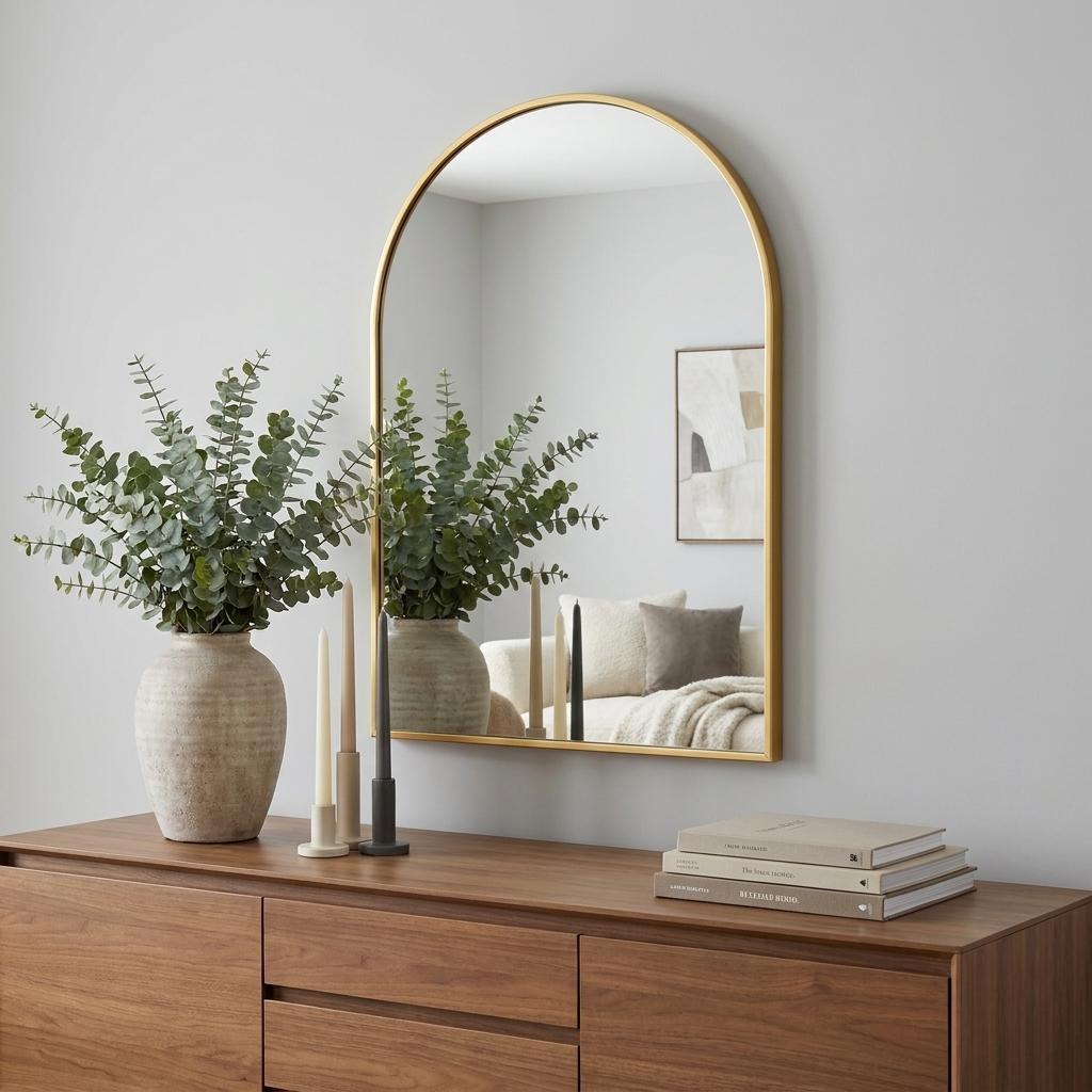 38" Gold Aluminum Arch Framed Anti Fog Accent Mirror