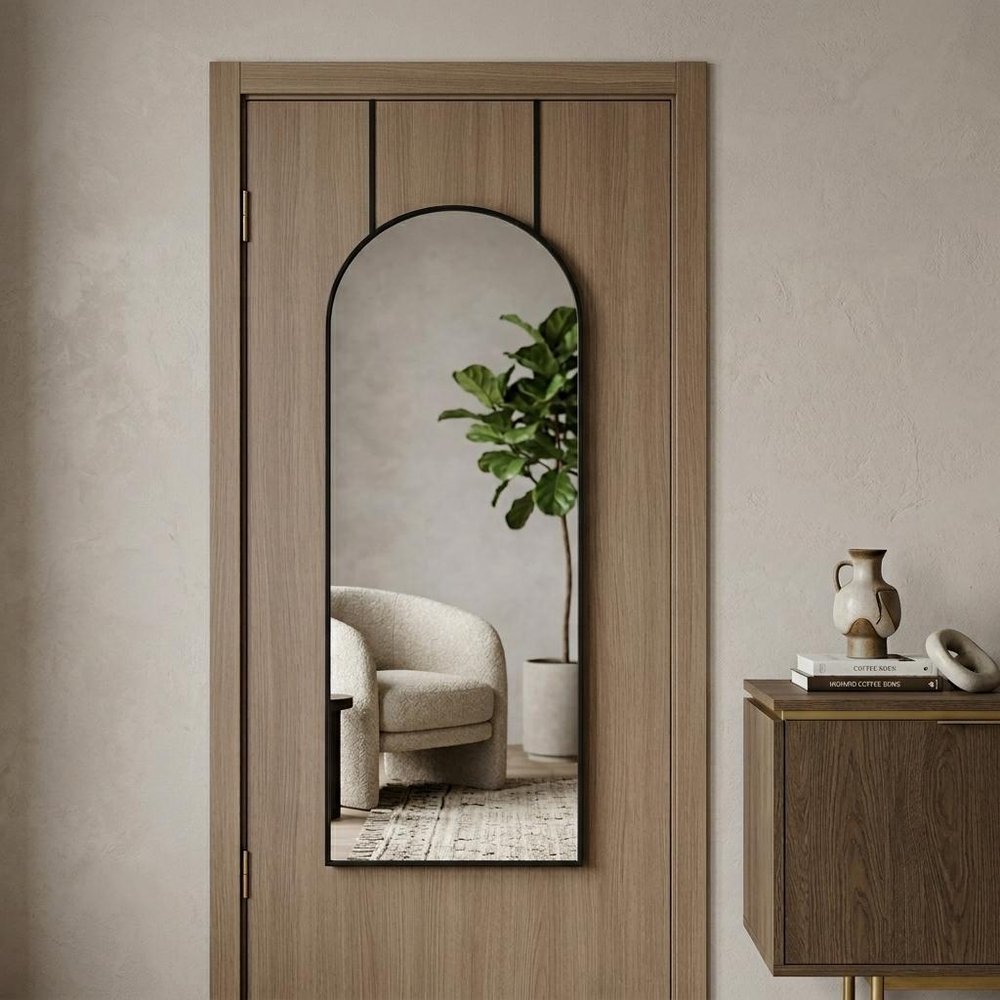 47" Black Aluminum Arch Over the Door Framed Accent Mirror
