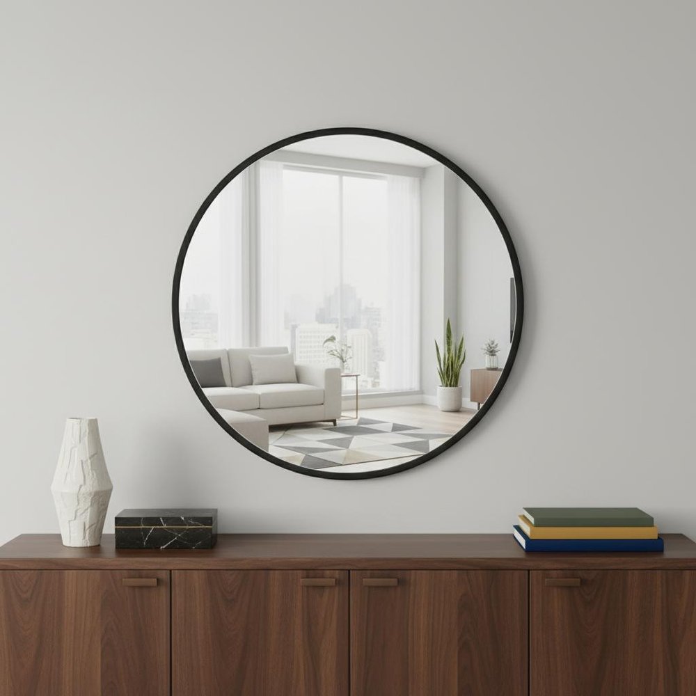 20" Black Aluminum Round Framed Accent Mirror