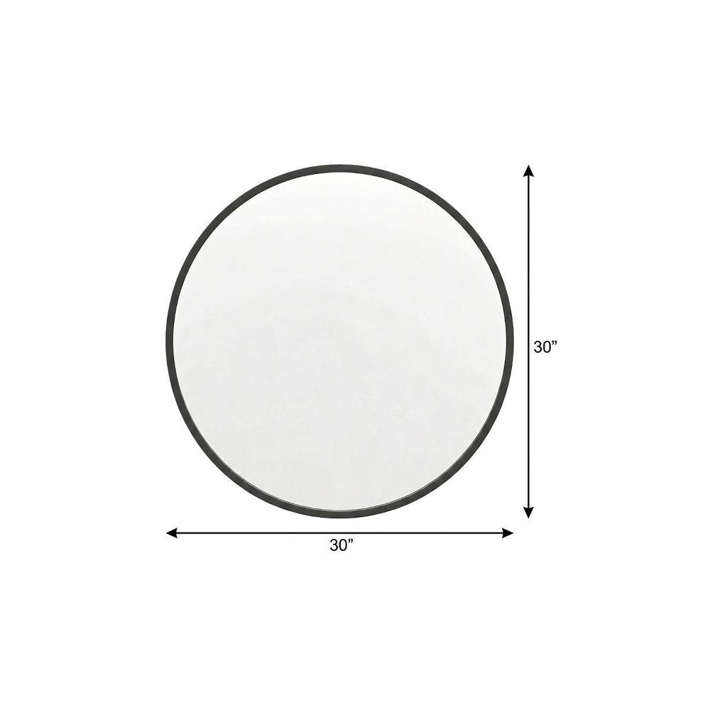 30" Black Aluminum Round Framed Accent Mirror