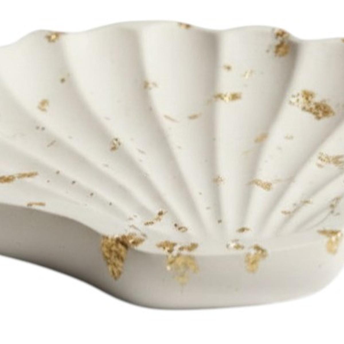 4" White And Gold Resin Handmade Seashell Trinket Tray