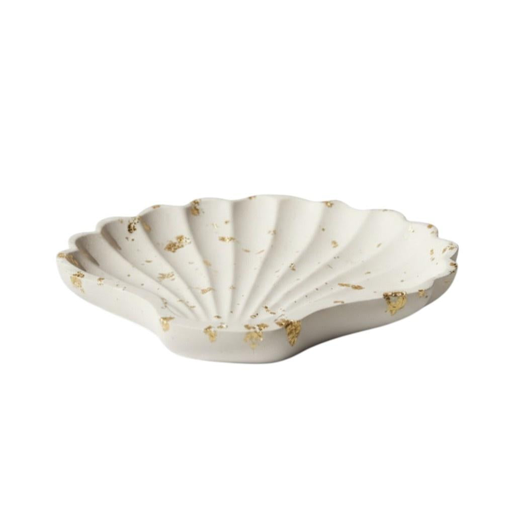 4" White And Gold Resin Handmade Seashell Trinket Tray