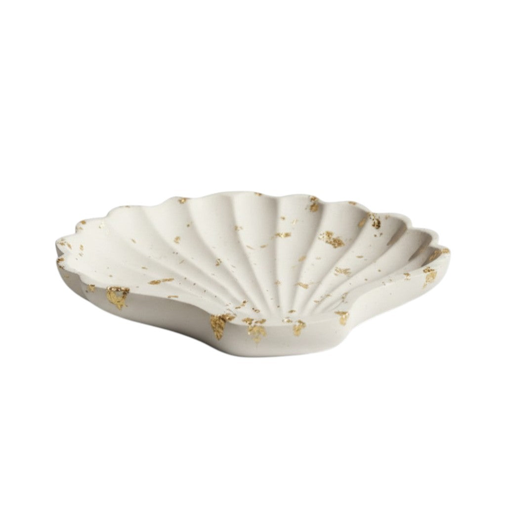4" White And Gold Resin Handmade Seashell Trinket Tray