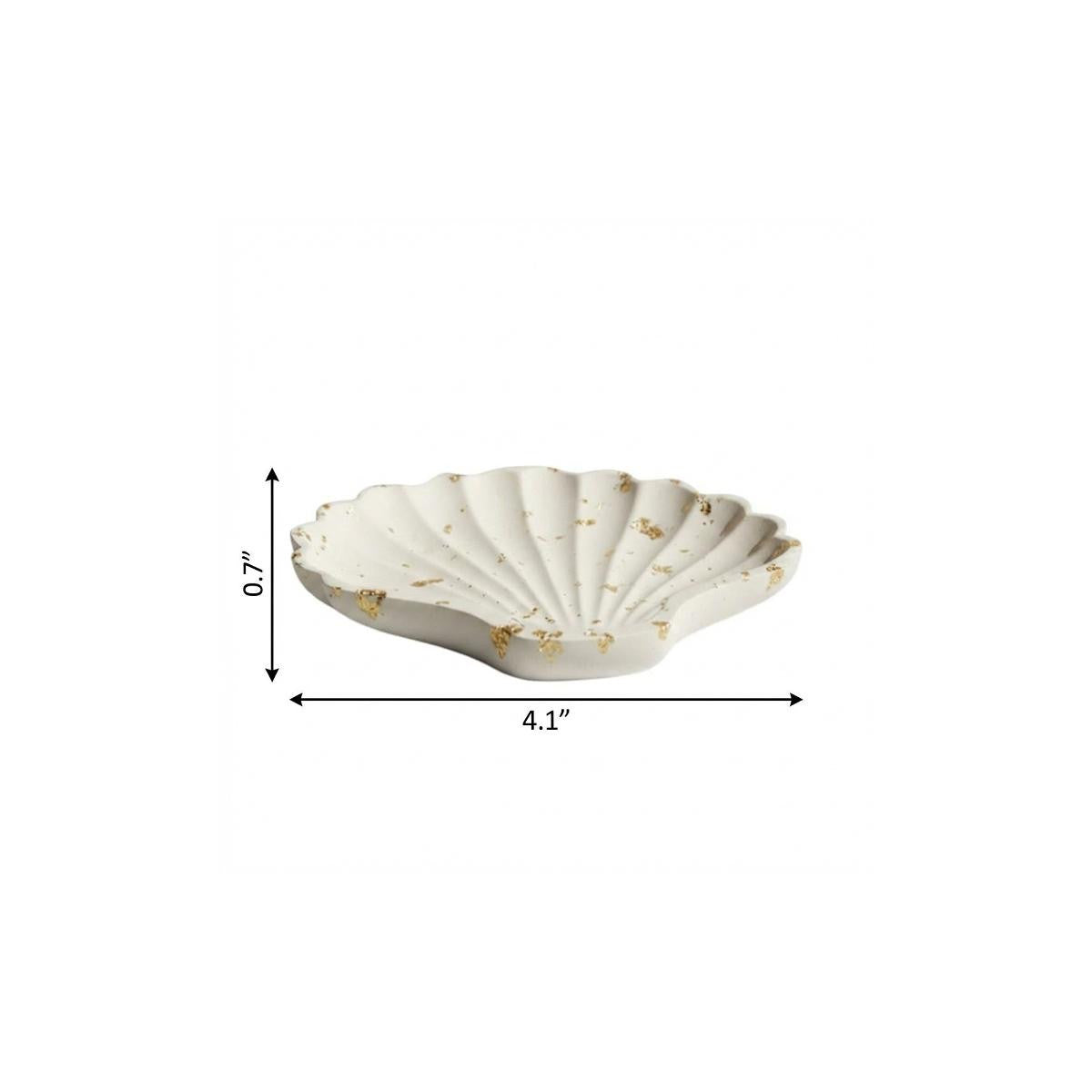 4" White And Gold Resin Handmade Seashell Trinket Tray