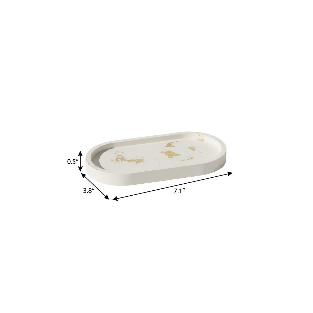 7" White And Gold Resin Handmade Oval Trinket Tray