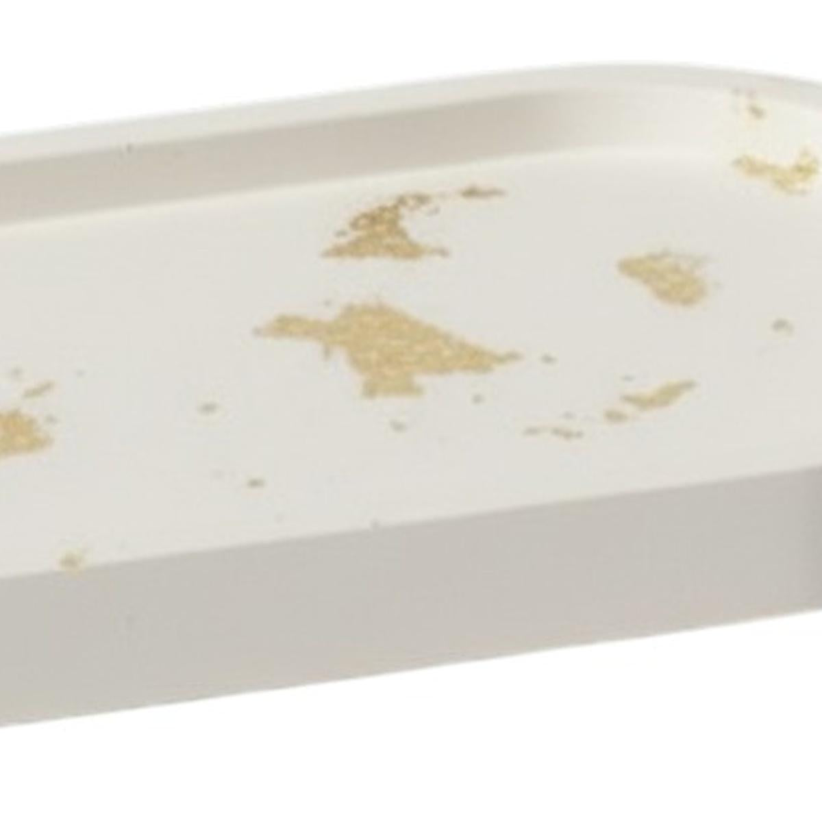 7" White And Gold Resin Handmade Oval Trinket Tray
