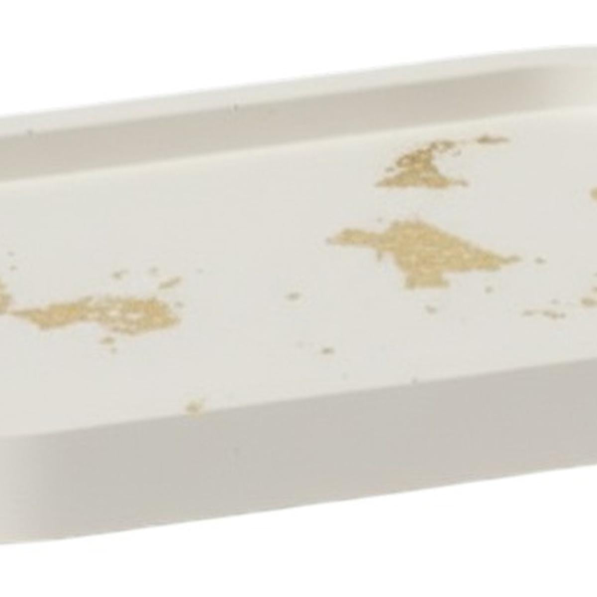 7" White And Gold Resin Handmade Oval Trinket Tray