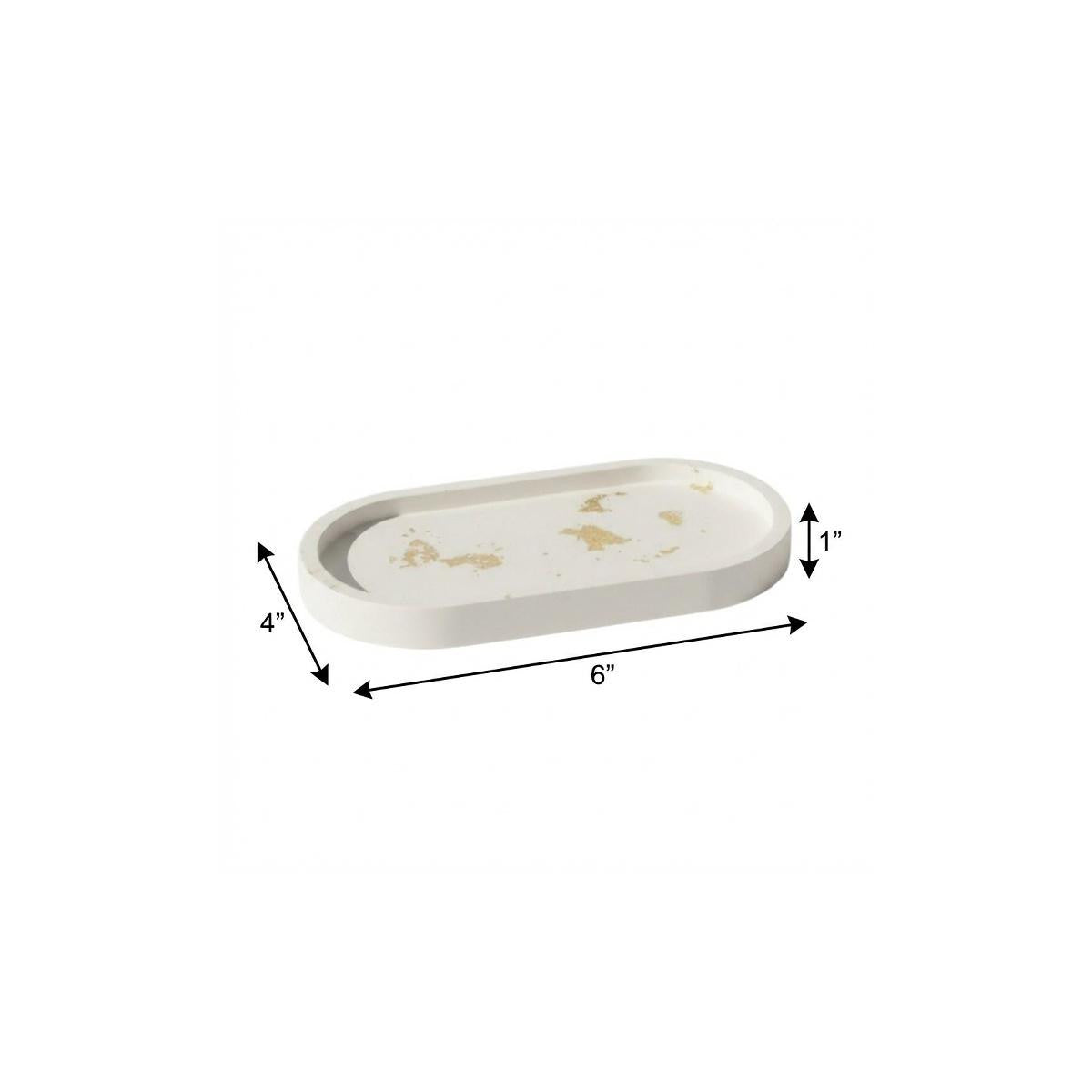 7" White And Gold Resin Handmade Oval Trinket Tray