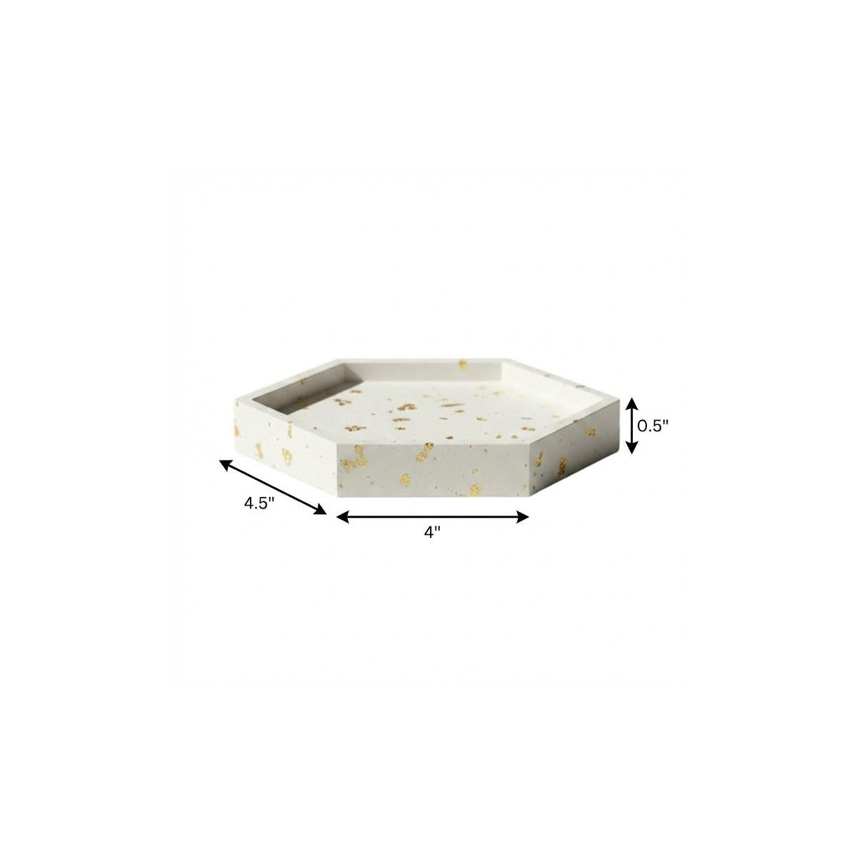 5" White And Gold Resin Handmade Hexagon Trinket Tray
