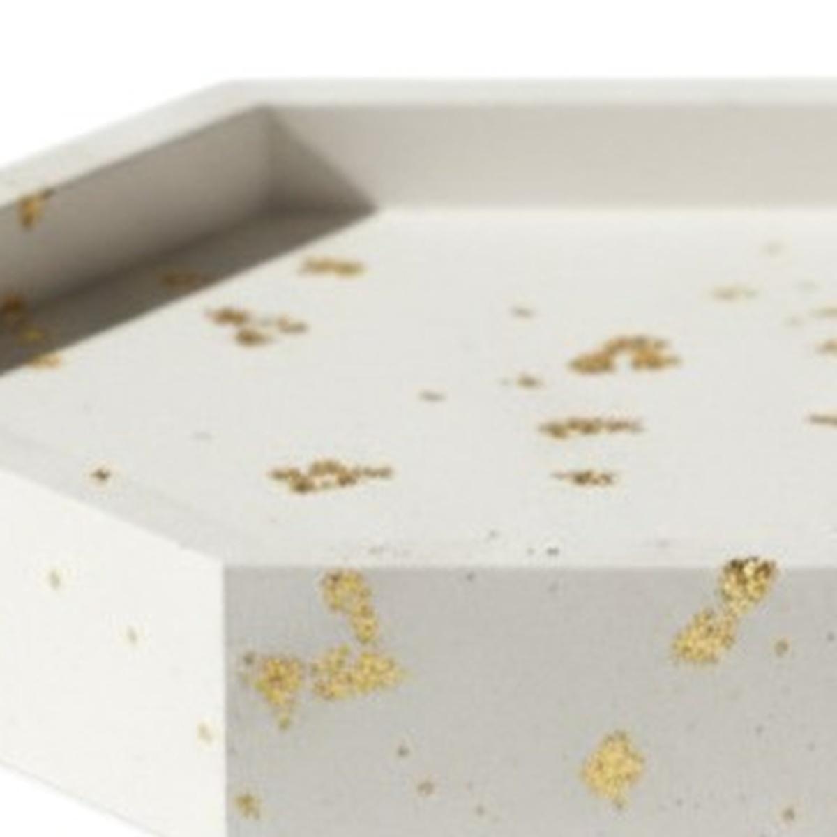 5" White And Gold Resin Handmade Hexagon Trinket Tray