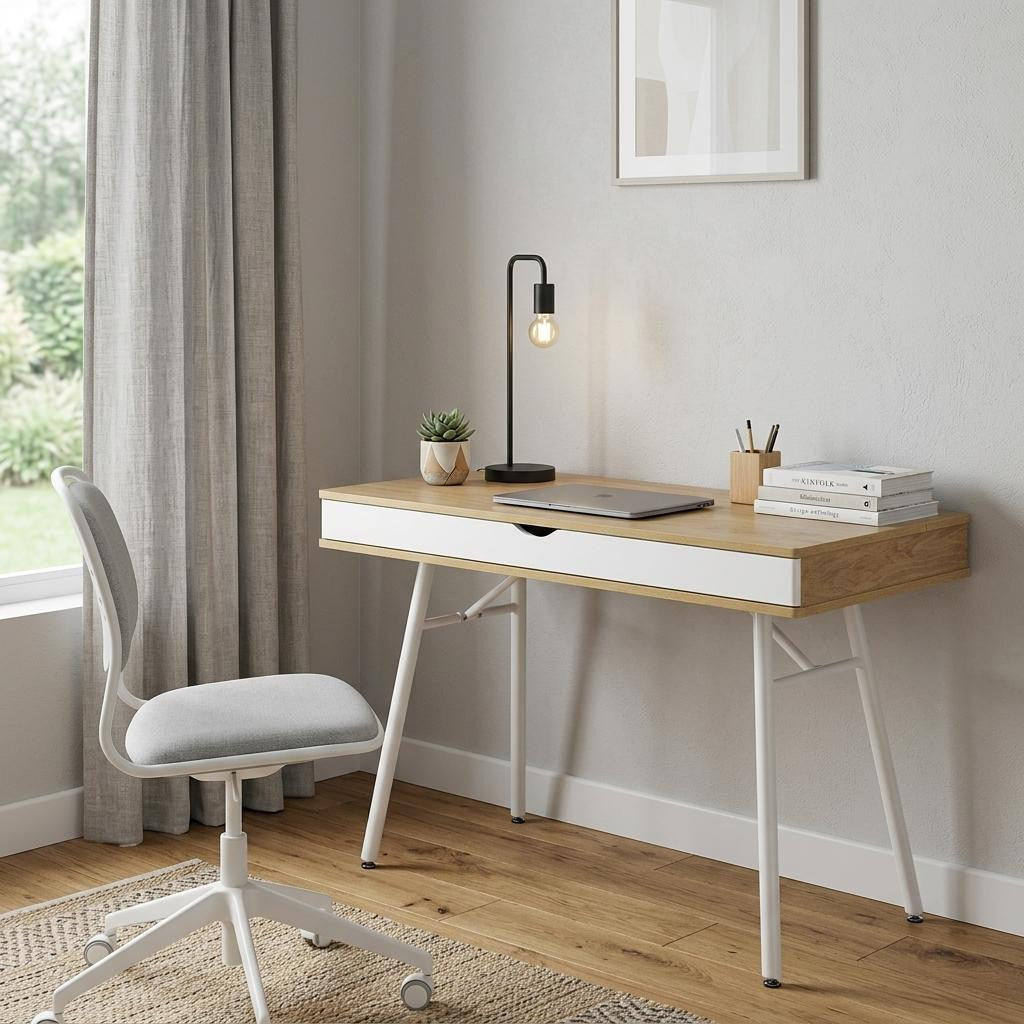45" Oak and White Wood and Steel Computer Desk