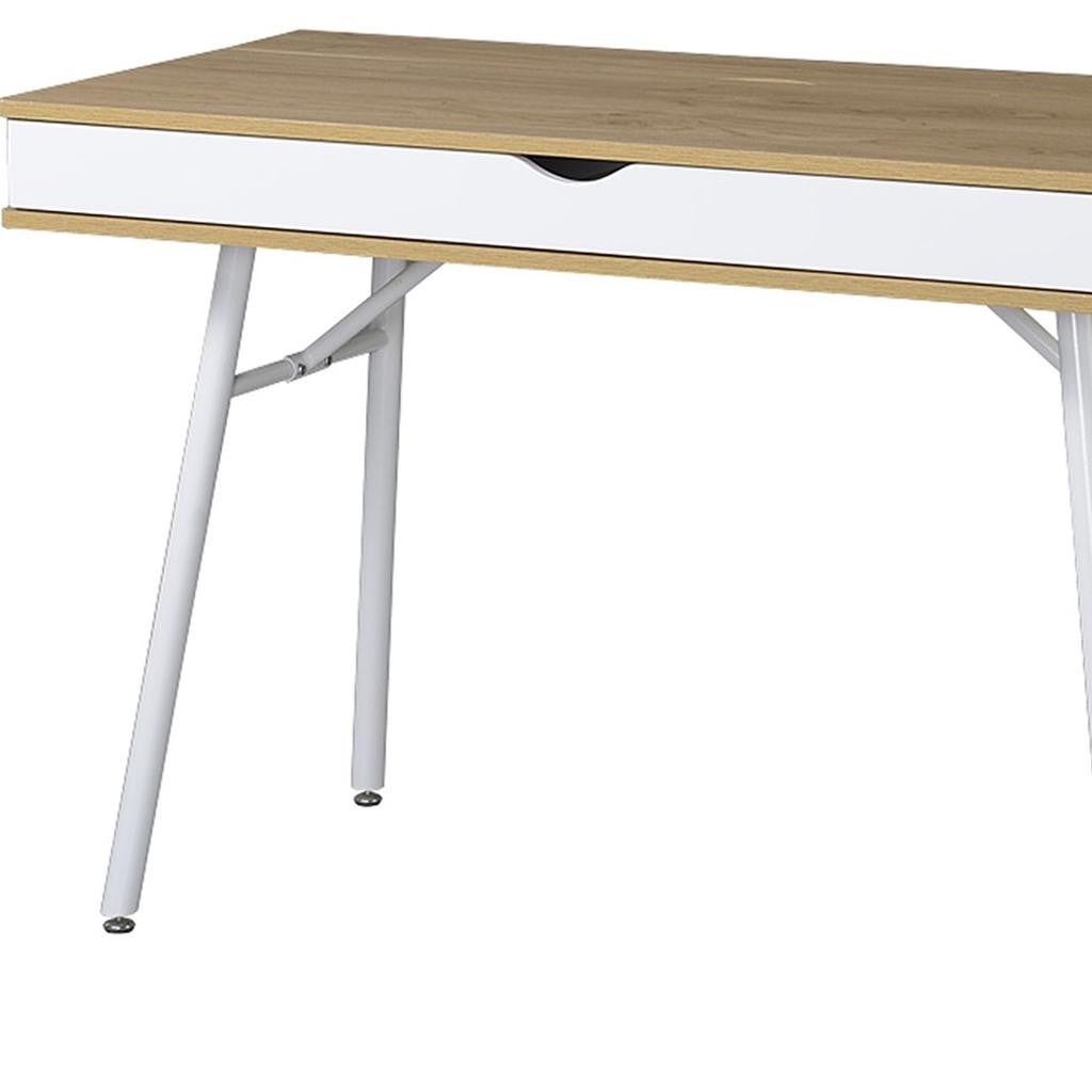 45" Oak and White Wood and Steel Computer Desk
