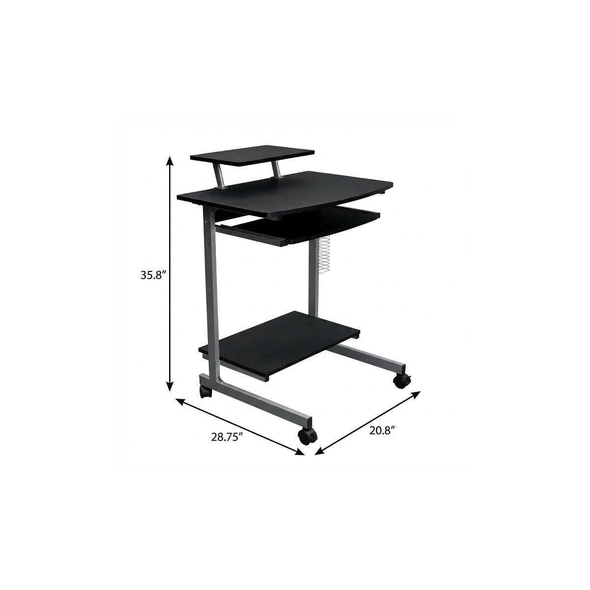 29" Graphite and Silver Wood and Steel Rolling Computer Desk
