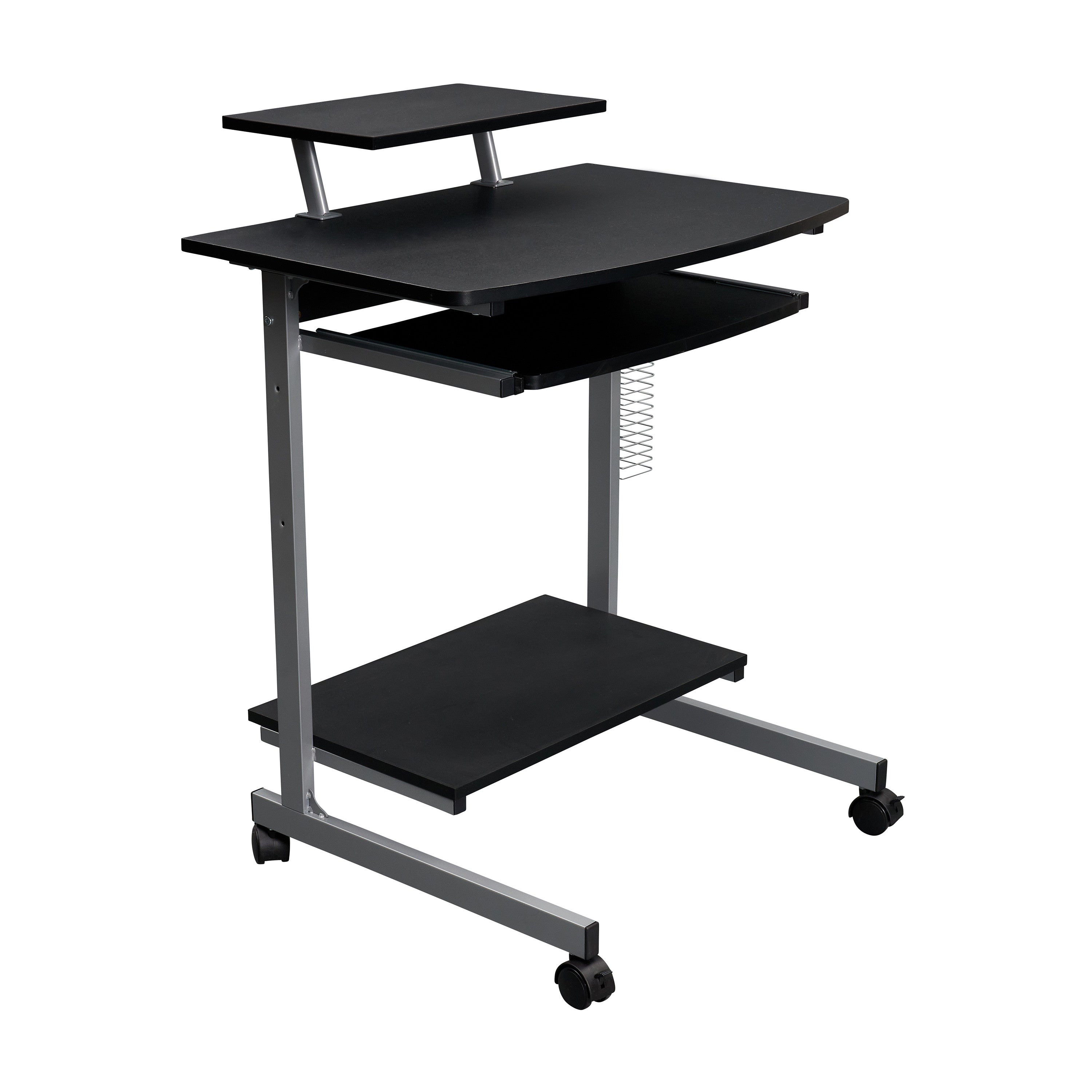 29" Graphite and Silver Wood and Steel Rolling Computer Desk
