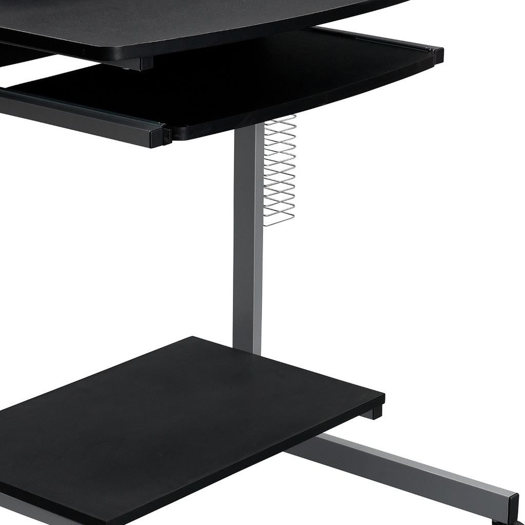 29" Graphite and Silver Wood and Steel Rolling Computer Desk