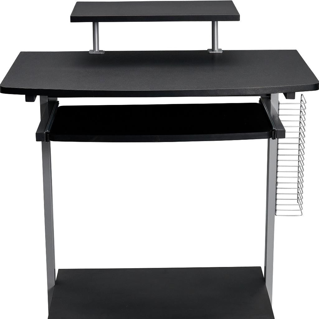 29" Graphite and Silver Wood and Steel Rolling Computer Desk