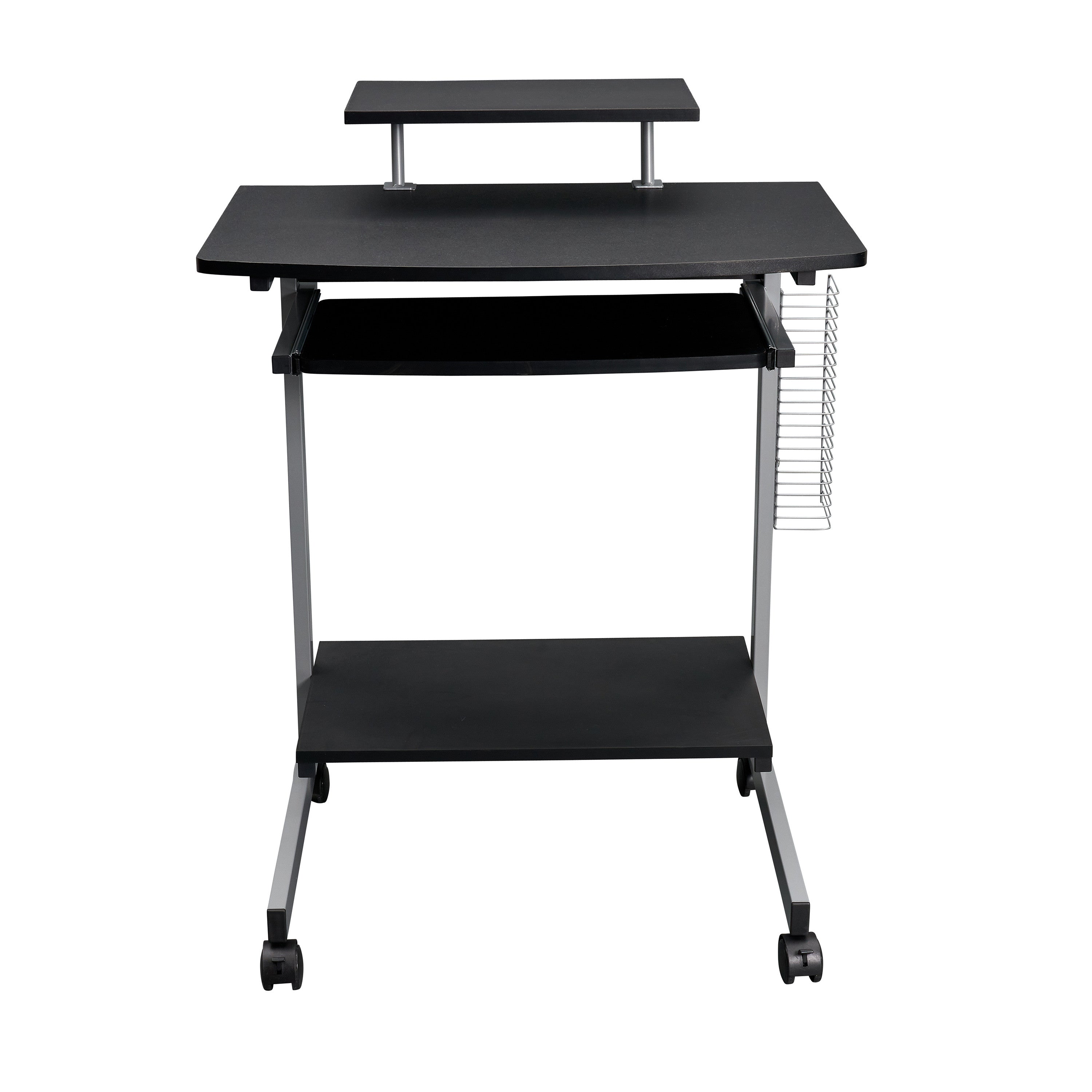 29" Graphite and Silver Wood and Steel Rolling Computer Desk