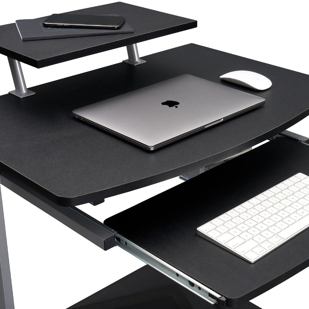 29" Graphite and Silver Wood and Steel Rolling Computer Desk