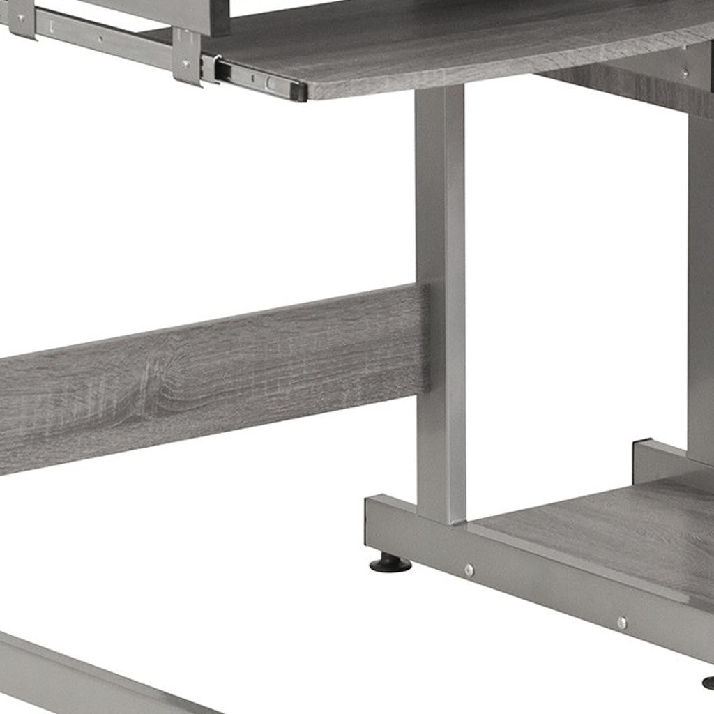 38" Gray and Silver Wood and Steel Sled Computer Desk