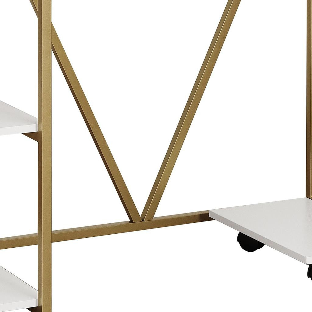 47" White and Gold Wood and Steel Pedestal Computer Desk